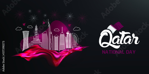 3d Realistic illustration of happy Qatar national day with Futuristic silhouette of the city modern illustration abstract Vector background