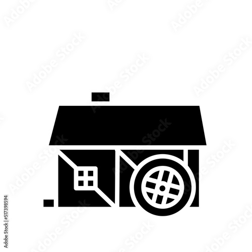 medieval water mill - vector icon