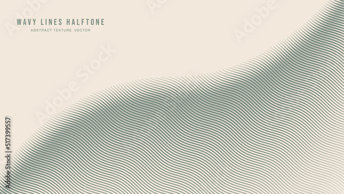 Wavy Ripple Lines Tilted Hatching Halftone Pattern Abstract Vector Smooth Curved Pale Green Border Isolate On Light Background. Half Tone Art Graphic Aesthetic Neutral Wallpaper. Bend Form Abstraction