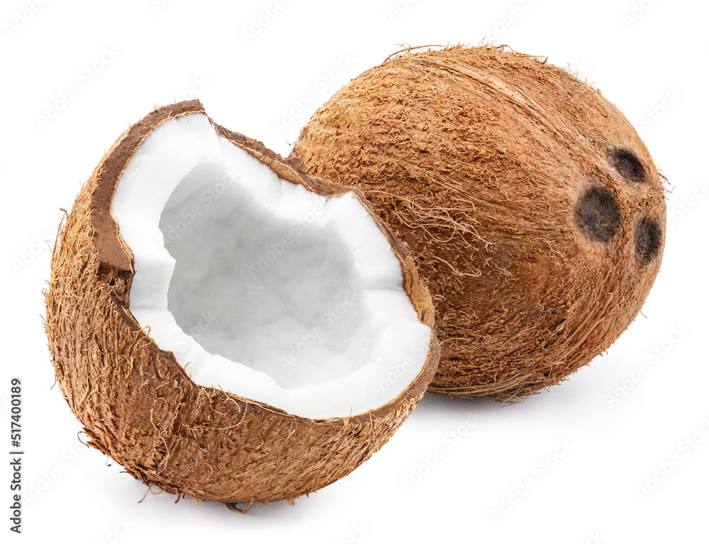 Delicious coconuts, isolated on white background
