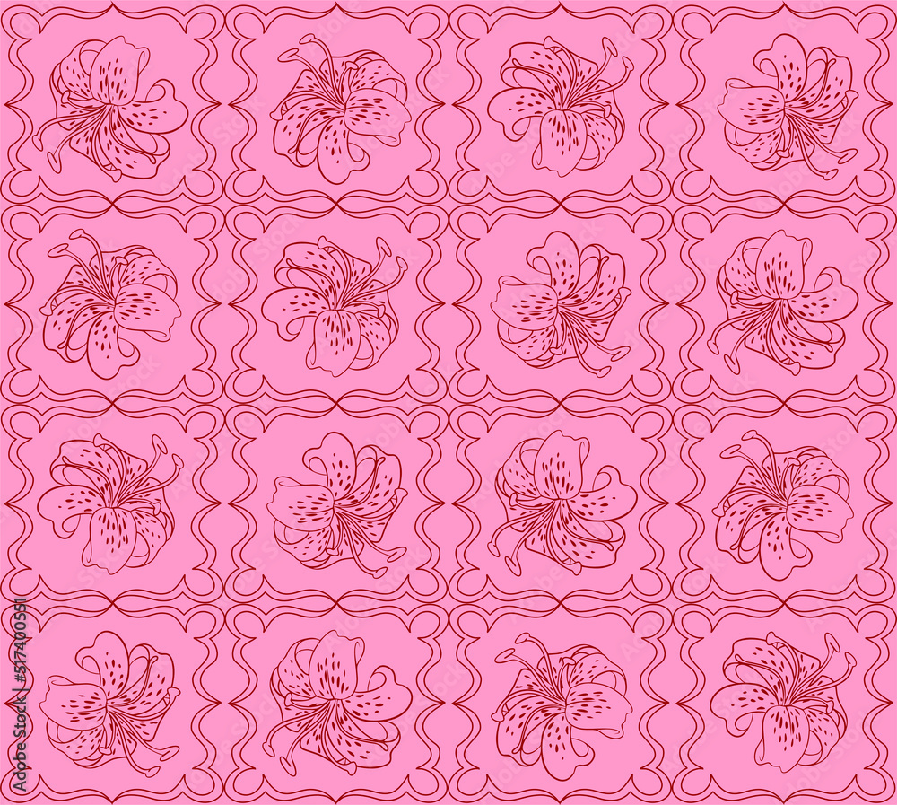 seamless pink with red pattern of geometric and floral elements, texture, design seamless pink with red pattern of geometric and floral elements, texture, design