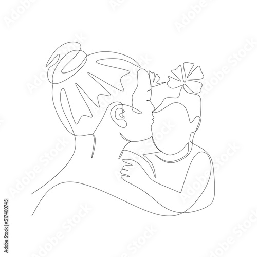 Vector illustration of woman with baby in line art style