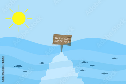 Iceberg evaporation icon under the influence of the sun. The global problem with sea level rise.