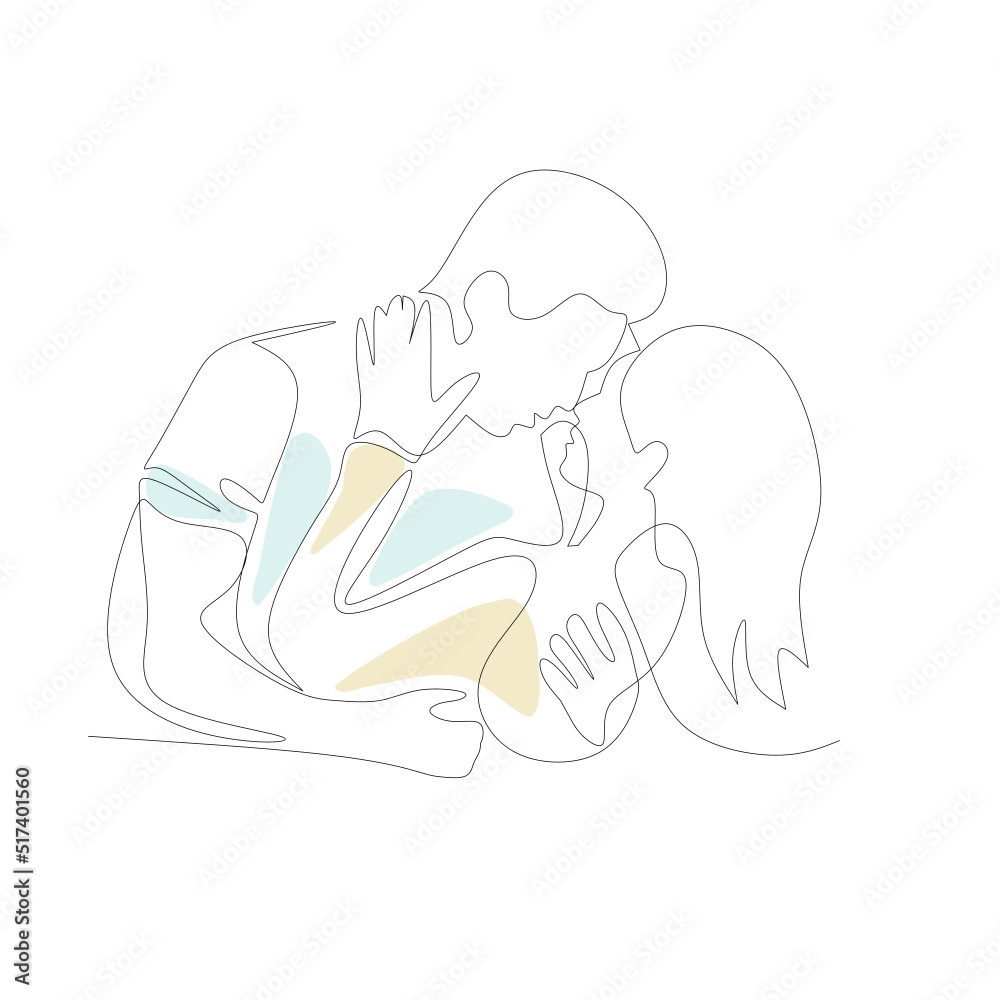 Vector illustration of couple in love drawn in line art style