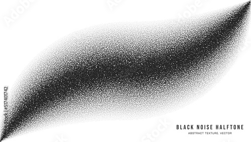 Black Noise Stipple Dotted Halftone Pattern Vector Smooth Bend Border Isolated On White Back. Hand Drawn Dot Work Abstract Grainy Texture. Handdrawn Pointillism Art Curved Form Conceptual Abstraction