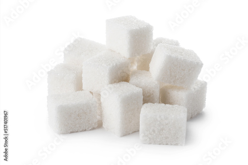 Delicious white sugar cubes, isolated on white background
