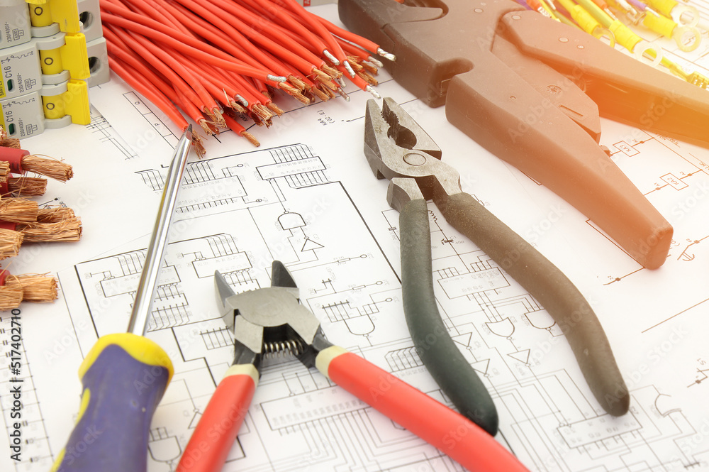 Electrical tools and materials for the installation of an electrical panel on an electrical