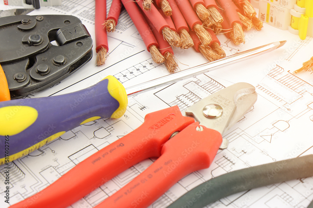 Electrical tools and materials for the installation of an electrical panel on an electrical