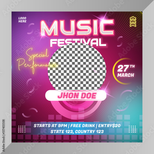 Social media post Live Music Festival for Social Media Baner with Pink Color Template