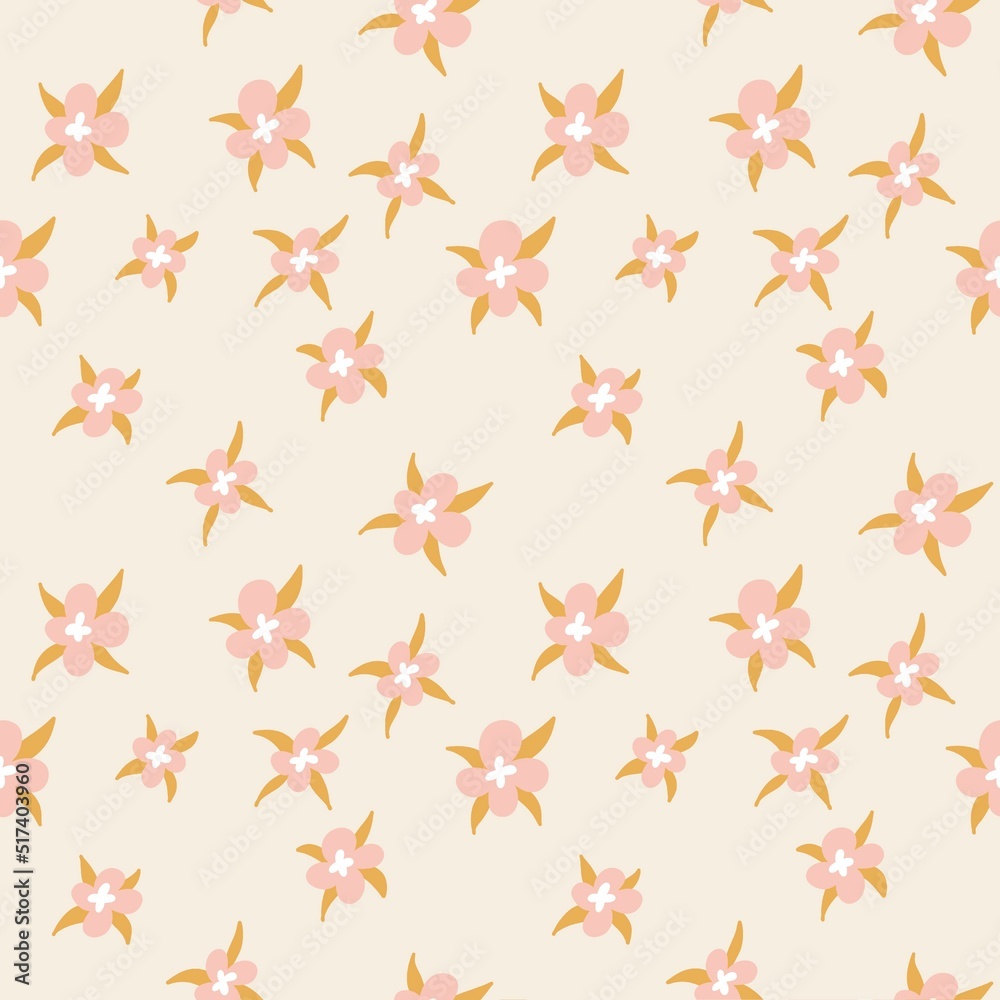 Botanical seamless pattern with abstract large pink flowers and leaves on a beige background Botanical seamless pattern with abstract large pink flowers and leaves on a beige background