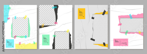 Vector illustration. Torn paper effect. Color note stickers. Colorful gradient banner collection. Design for brochure, book cover, magazine, poster, gift or business card, banner. Rumpled plastic wrap