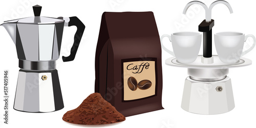 coffee makers with packaging containing ground coffee