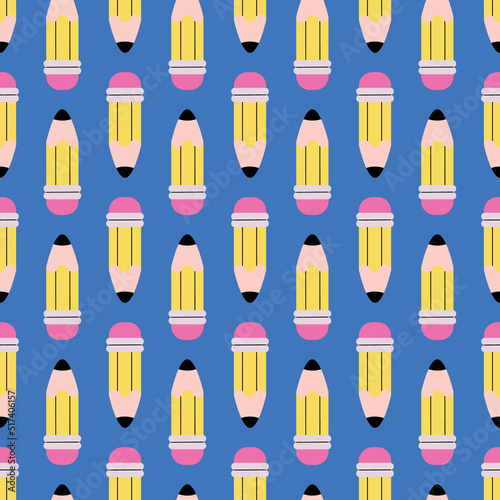 Pencils seamless school supplies pattern. Children s cute colourful stationery background. Back to school. Modern vector illustration for wallpapers  textile  fabric  web banner and wrapping paper.