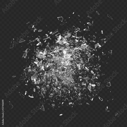 Shards of broken glass. Scattered shards of broken glass.