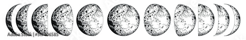 Full moon. Lunar phases. Celestial vector illustrations on white background. Tatoo. Astrology, alchemy, magic, mystical, boho symbol. Moon pagan. Wicca moon. Triple goddess maiden