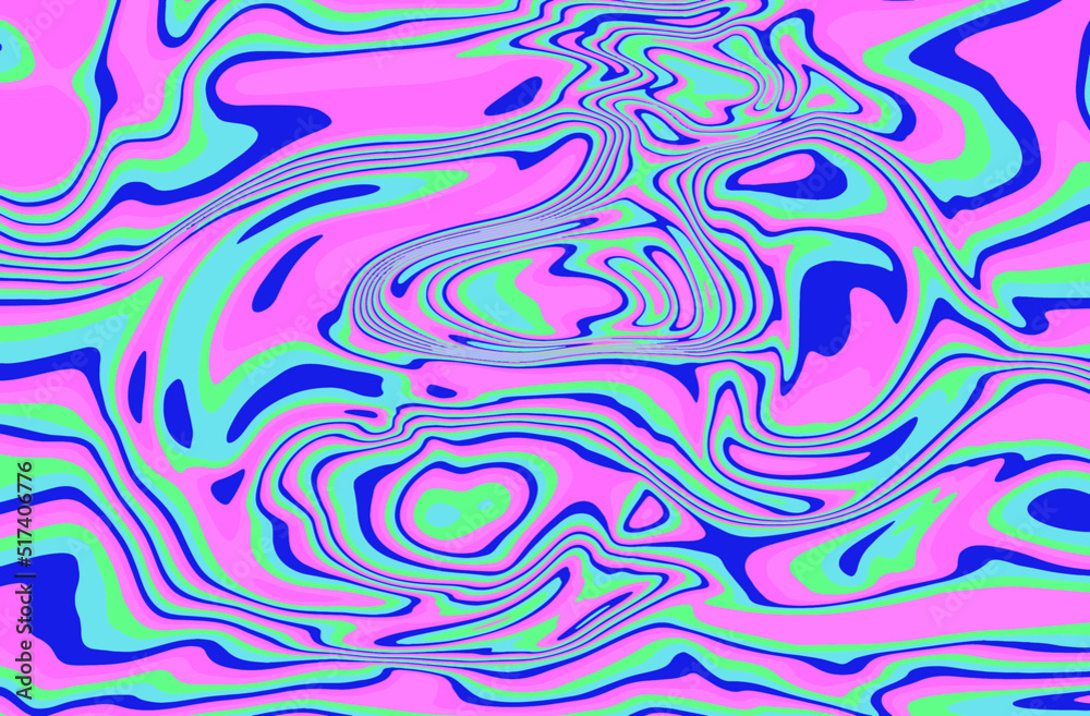 Psychedelic trippy background in black, pastel pink and blue colors. The 70s retro lava style.