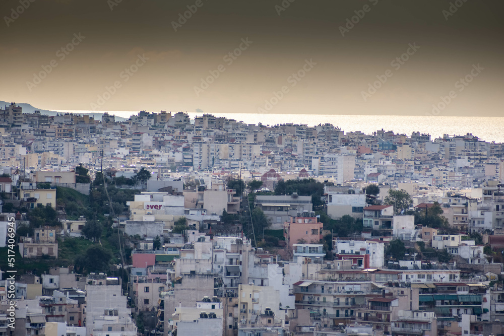 ATHENS, GREECE, 12 DECEMBER 2021 Aerial cityscape