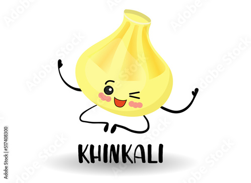 Webnational dish of Georgian cuisine. Semi-finished products with a shell of dough. Funny cartoon character. Tasty food.
