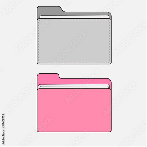 File folder in pink and gray, vector graphic. Folders for storing files for PC.