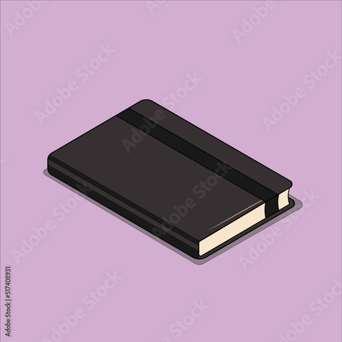 Black notepad on a pink background. Vector image of a notepad, diary, day planner.