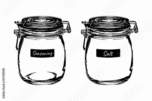 Hand drawn glass jar illustration vector design, jar for cooking spices, salt, sugar