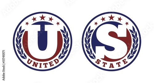 Initial Letter U S Unites State Medal Coins with Laurel Wreath Emblem Badge Logo design vector