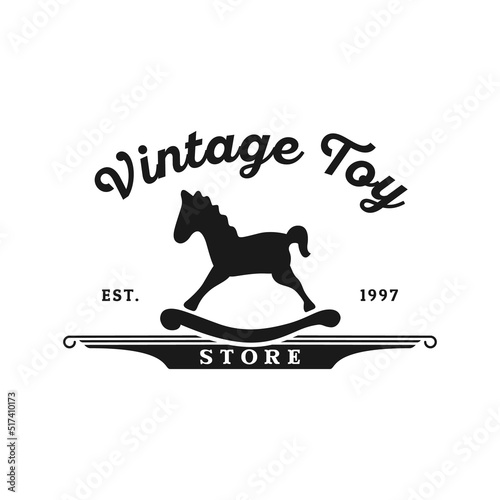 Classic Vintage Retro Label Badge logo design with rocking horse vector design