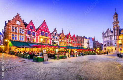 Bruges, Belgium. Grote Markt famous square of Brugge, Flanders.
