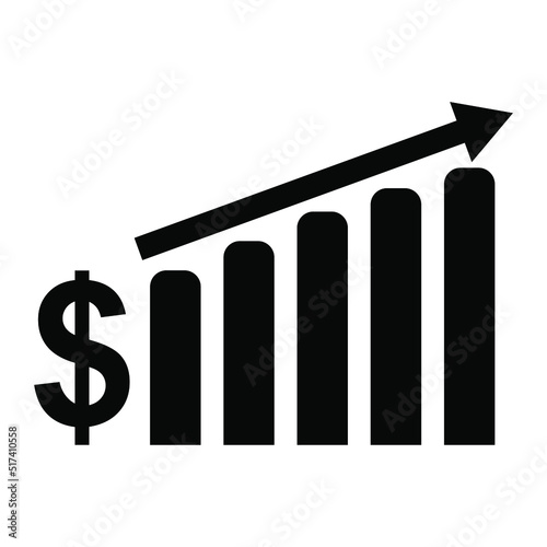 dollar rate increase icon. Money symbol with up arrow stretching. price increases. cash salary increase. investment growth. vector illustration. flat icon