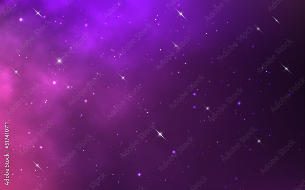 Space backdrop. Starry cosmos with constellations. Color magic nebula. Purple galaxy texture. Fantasy space way. Deep universe. Vector illustration