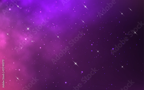 Space backdrop. Starry cosmos with constellations. Color magic nebula. Purple galaxy texture. Fantasy space way. Deep universe. Vector illustration