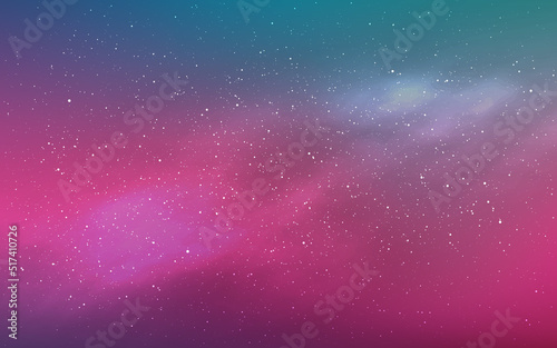 Cosmic wallpaper. Beautiful nebula with glowing stars. Abstract cosmos poster. Realistic milky way. Color stardust background. Starry bright galaxy. Vector illustration