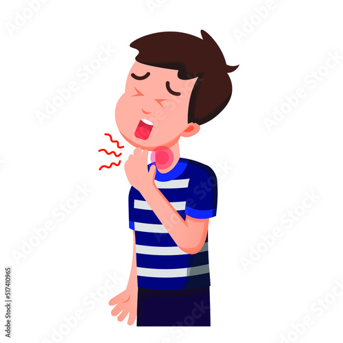 boy feels pain and discomfort in his throat