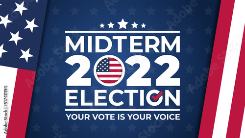 Midterm election day. Vote 2022 in USA, banner design. Election voting poster. Political election campaign