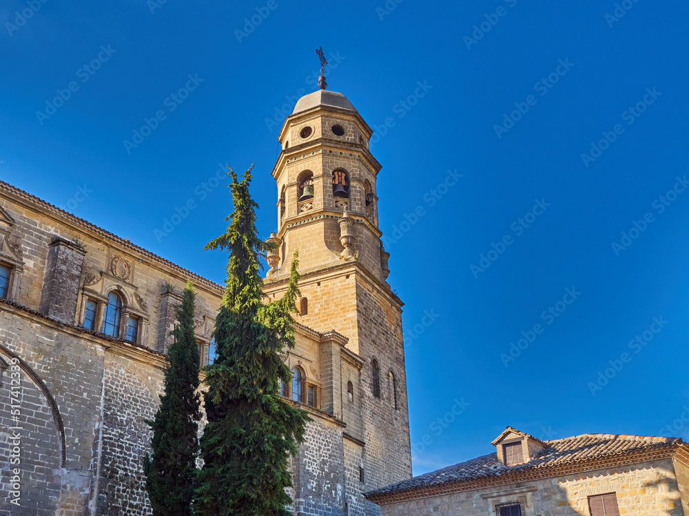 Fototapeta premium Baeza Cathedral with a bright blue sky and copy space. Province of Jaen, Andalusia, Spain, Europe