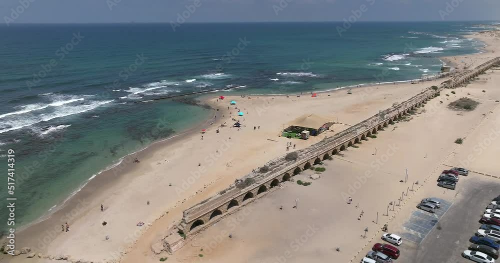 Aerial view of Caesarea aqueduct, built by Herod 37BC to 4BC, Israel. Aerial view of Caesarea aqueduct, built by Herod 37BC to 4BC, Israel.