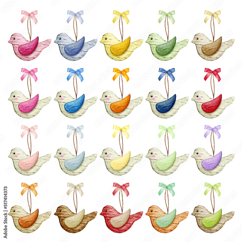 illustration of set of colorful wooden birds