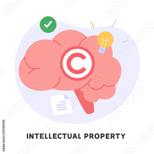 Copyright vector illustration. Concept of intellectual property, copyright, authorship rights. Protecting data license. Vector illustration in flat cartoon design for web banner, UI