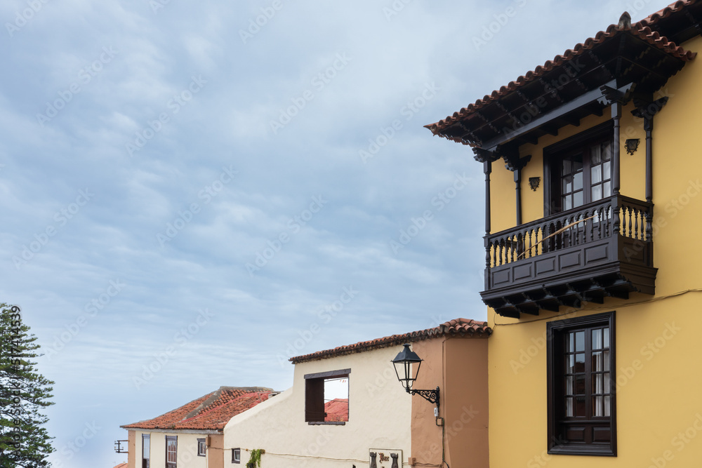 Typical wooden balcony in the city of La Orotava in Tenerife, Canary Islands, Spain.