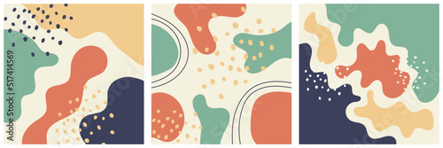 Leinwand Poster Set of abstract vector illustrations with hand drawn random organic shapes in neutral pastel colors
