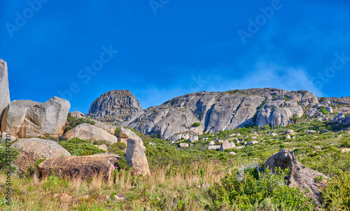 Copyspace landscape view of Table Mountain in Cape Town, South Africa from below. Scenic popular natural landmark and tourist attraction for hiking and adventure while on a getaway vacation in nature