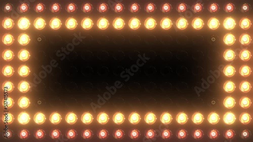 Marquee light board sign retro on black background. Bright golden light bulbs for banner or signboard. Concept of casino text or logo. Copy space