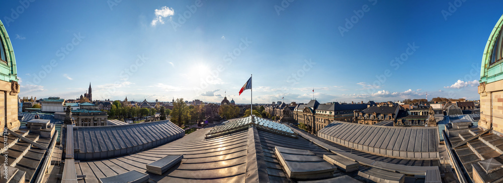 Roofs of the city of Strasbourg. Library building. St Paul's Cathedral.