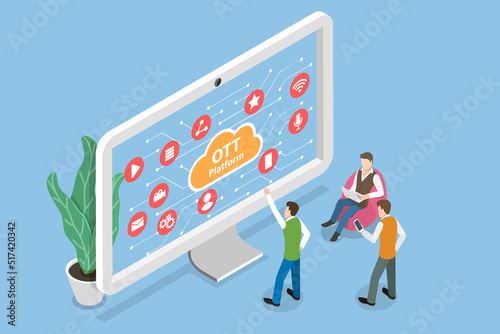 3D Isometric Flat Vector Conceptual Illustration of OTT Platform, Digital Entertainment Media Content photo