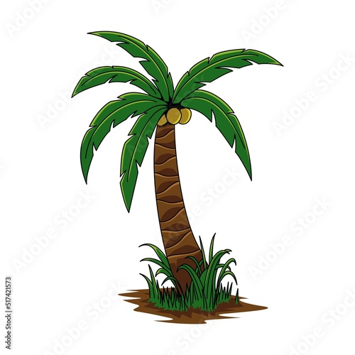 Vector illustration of coconut tree isolated on white background. Fit for sticker. Graphic design element.