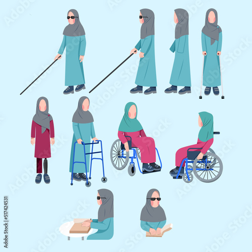 set of disabled muslim woman character