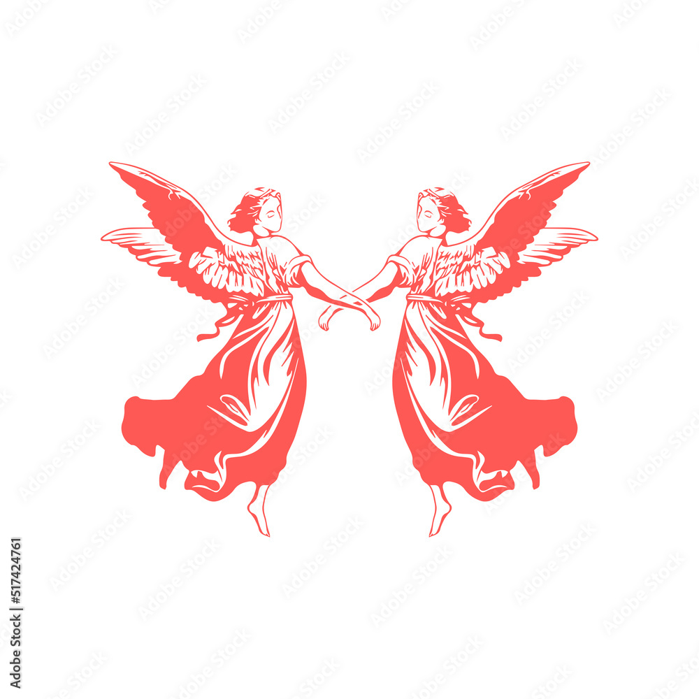 Fototapeta premium vector illustration of two female angels