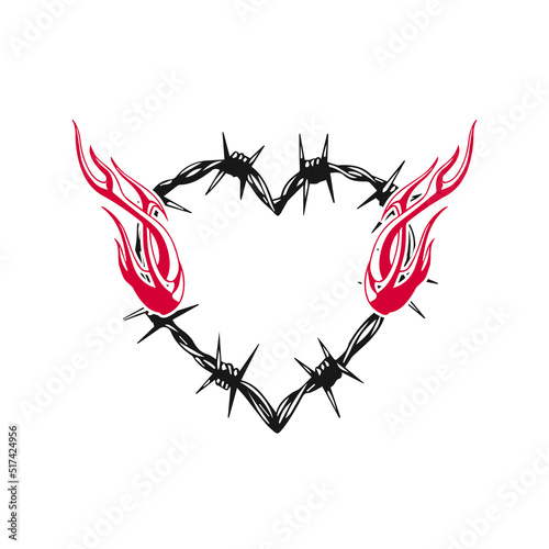 heart shaped thorn vector with fire