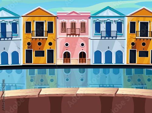 game background cartoon vector , Lakeside house