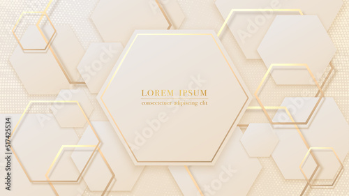 Luxury background with overlapping hexagon shape and golden line decorations